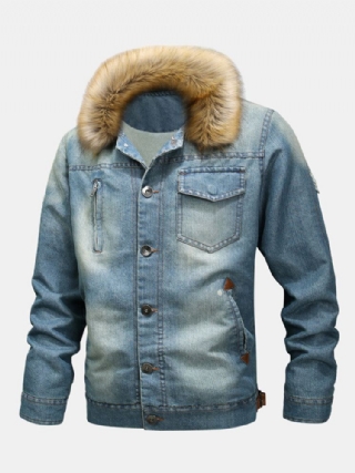 Miesten Muoti 100 % Puuvillaa Taskut Denim Fleece Paksunnettu Jalkakaulus Rento Takki