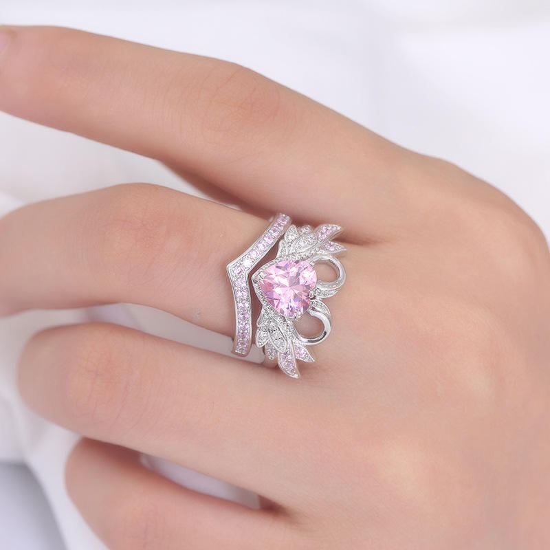 2 Kpl/setti Sweet Swan Heart Zirkonia Kihlasormus Ainutlaatuinen Lahja Naisten Tytöille