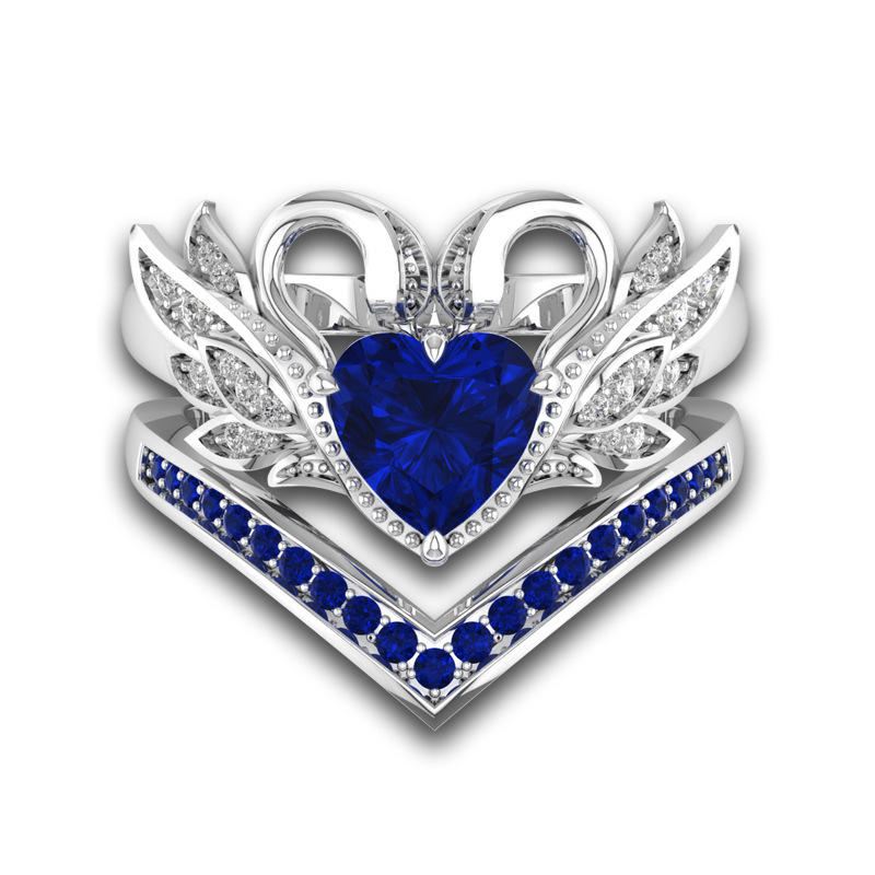 2 Kpl/setti Sweet Swan Heart Zirkonia Kihlasormus Ainutlaatuinen Lahja Naisten Tytöille