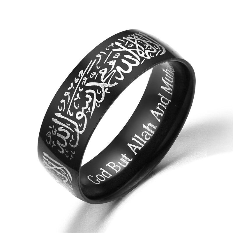 8mm Muslim Allah Words Ruostumattomasta Teräksestä Valmistettu Sormus Uskonnolliset Moniväriset Kultasormukset Miehille