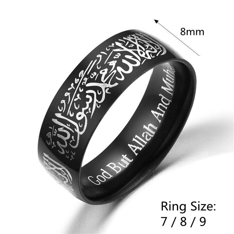 8mm Muslim Allah Words Ruostumattomasta Teräksestä Valmistettu Sormus Uskonnolliset Moniväriset Kultasormukset Miehille