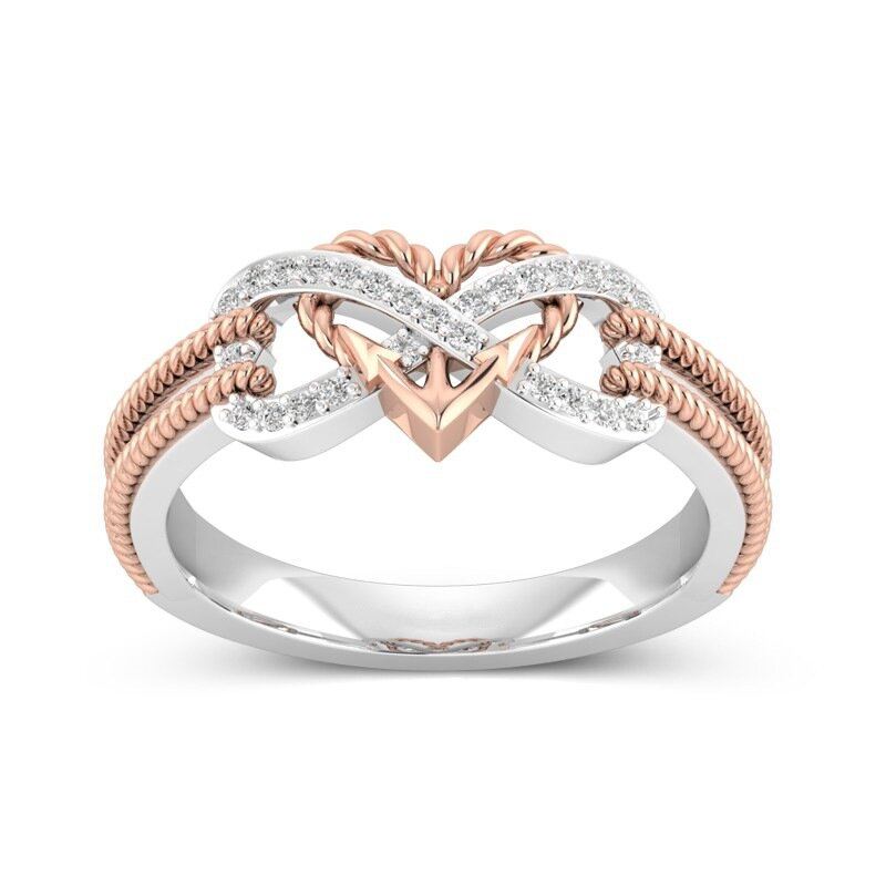 Erityinen Zirkonia Upotekoristeiset Ontto Platinasormukset Infinity Knot-sydänristisormus Naisille