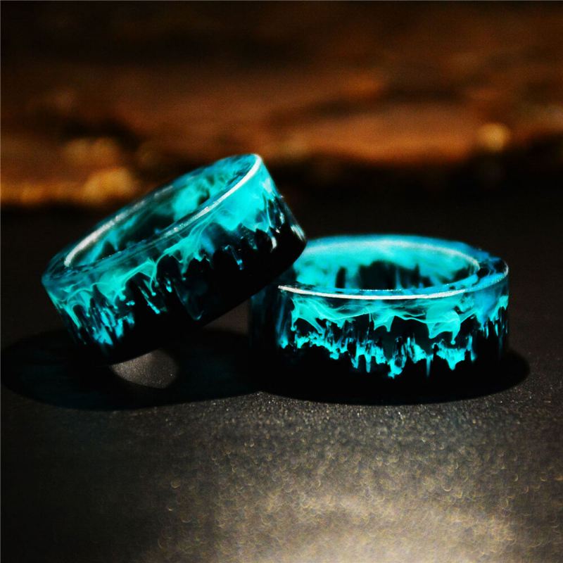 Time Gem Epoksisormus Tee Itse Käsintehty Mustemaalaus Magic Forest Resin Ring Unisex