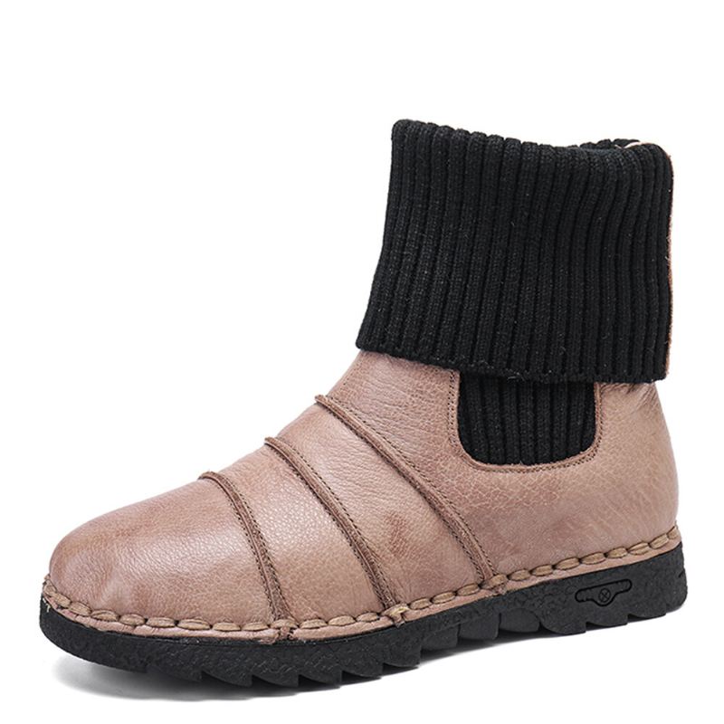 Lehmännahkainen Nahka Tikkaus Lämmin Vuori Slip-on Litteät Kengät Snow Lyhyet Saappaat