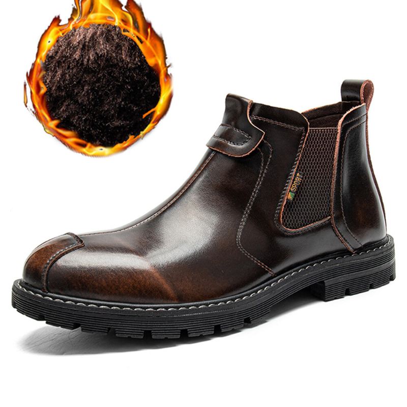 Miesten Aitoa Nahkaa Liukastumista Estävä Plus Samettilämpimät Chelsea Boots Martin Boots