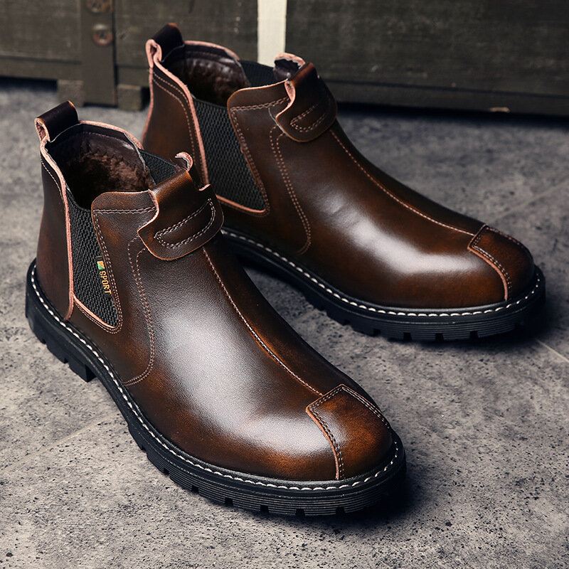 Miesten Aitoa Nahkaa Liukastumista Estävä Plus Samettilämpimät Chelsea Boots Martin Boots