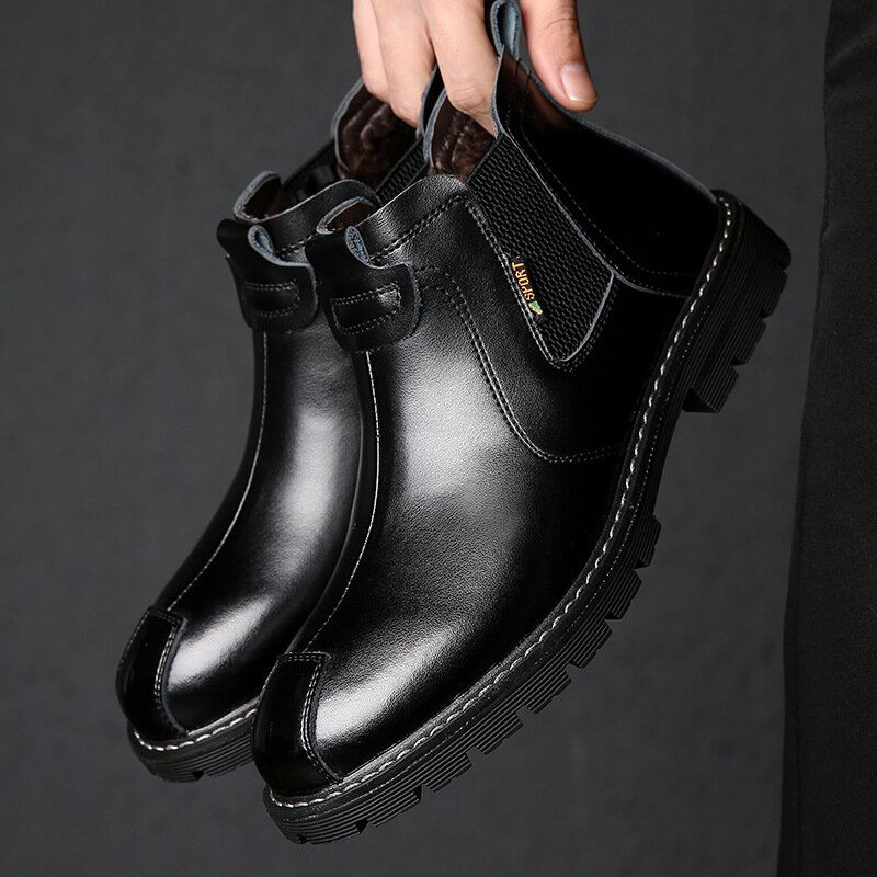Miesten Aitoa Nahkaa Liukastumista Estävä Plus Samettilämpimät Chelsea Boots Martin Boots