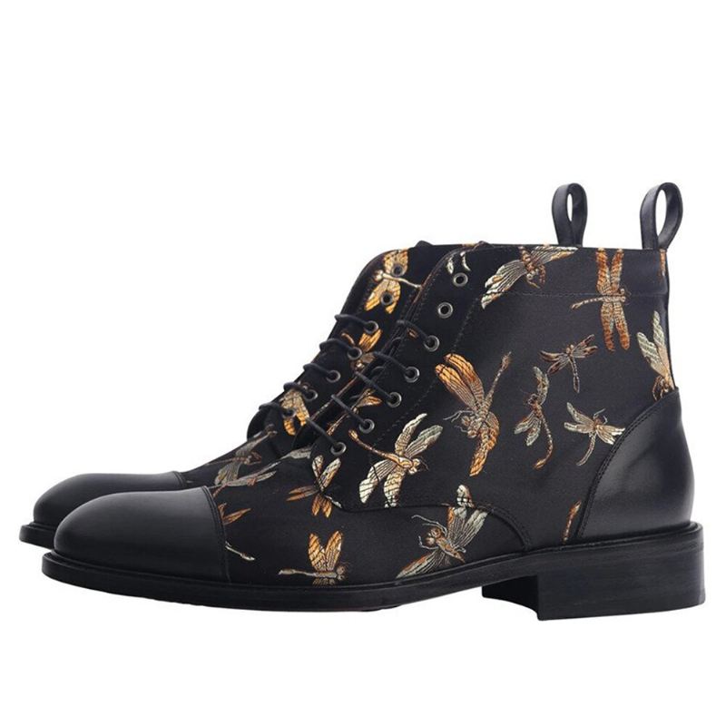 Miesten British Style Cap Toe Splicing Dragonflies Printed Kangas Nilkkasaappaat