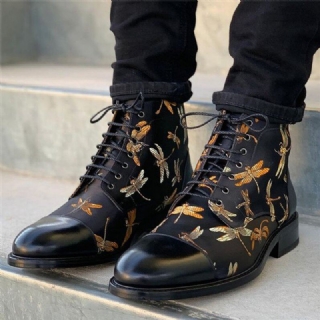 Miesten British Style Cap Toe Splicing Dragonflies Printed Kangas Nilkkasaappaat