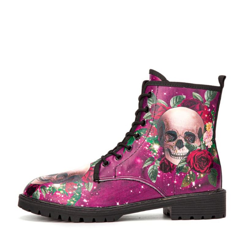 Miesten Nahka Halloween Pehmeä Pohja Pyöreä Varvas Hauska Pääkallo Printing Casual Martin Boots