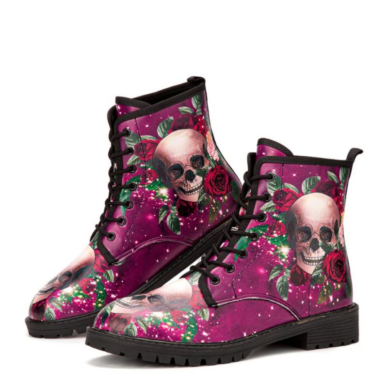 Miesten Nahka Halloween Pehmeä Pohja Pyöreä Varvas Hauska Pääkallo Printing Casual Martin Boots