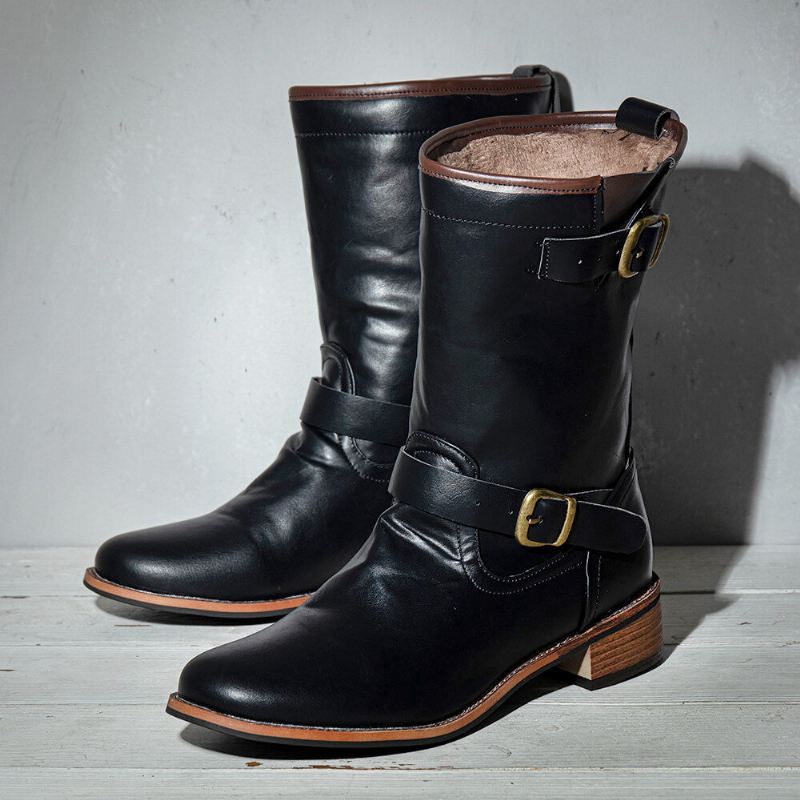 Miesten Nahka Retro Pyöreä Toe Liukumaton Mukava Luistaa Päälle Solid Casual Martin Boots