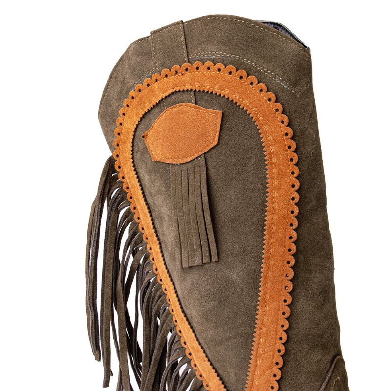 Naisten Plus-koon Teräväkärkiset Tupsut Paksut Korkokengät Pohkeen Puolivälissä Cowboy-saappaat