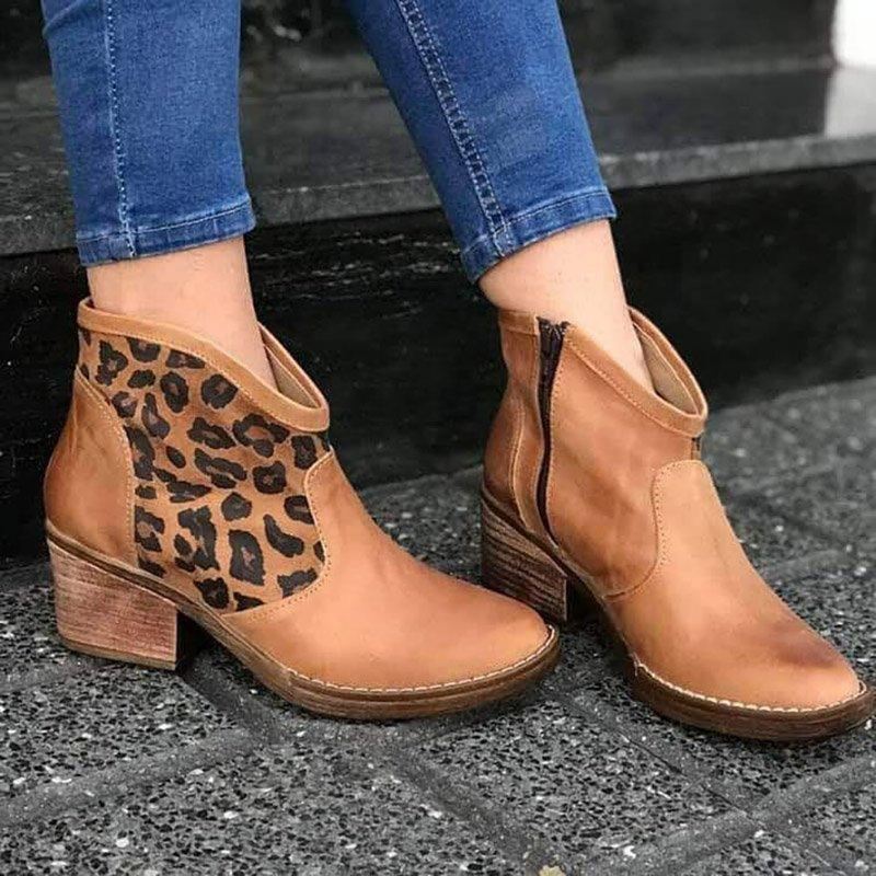 Rento Leopardin Sivuvetoketju Paksu Kantapää Cowboy-nilkkurit Naisille