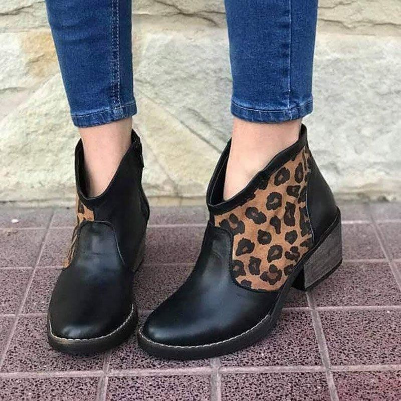 Rento Leopardin Sivuvetoketju Paksu Kantapää Cowboy-nilkkurit Naisille