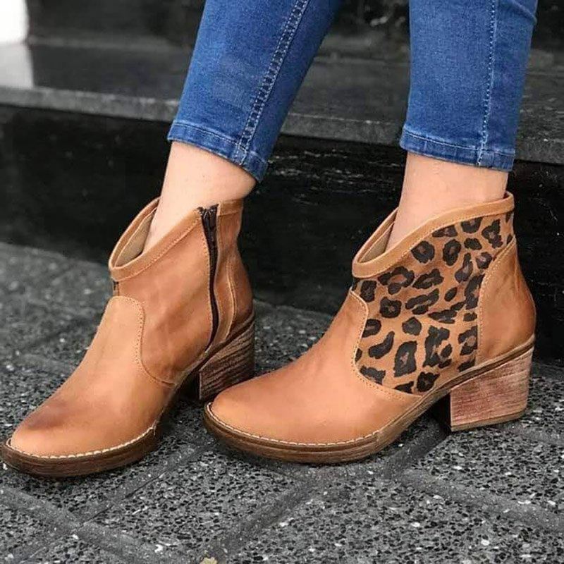 Rento Leopardin Sivuvetoketju Paksu Kantapää Cowboy-nilkkurit Naisille