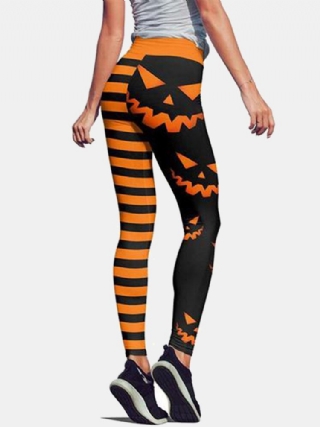 Halloween Naisten Kurpitsanauhakuvioinen Korkea Vyötärö Lantiota Kohottavat Urheiluhousut