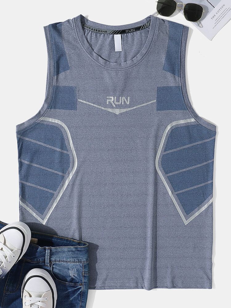 Miesten Colorblock Sports Hengittävät Nopeasti Kuivuvat Hihaton O-kaula Activewear Topit