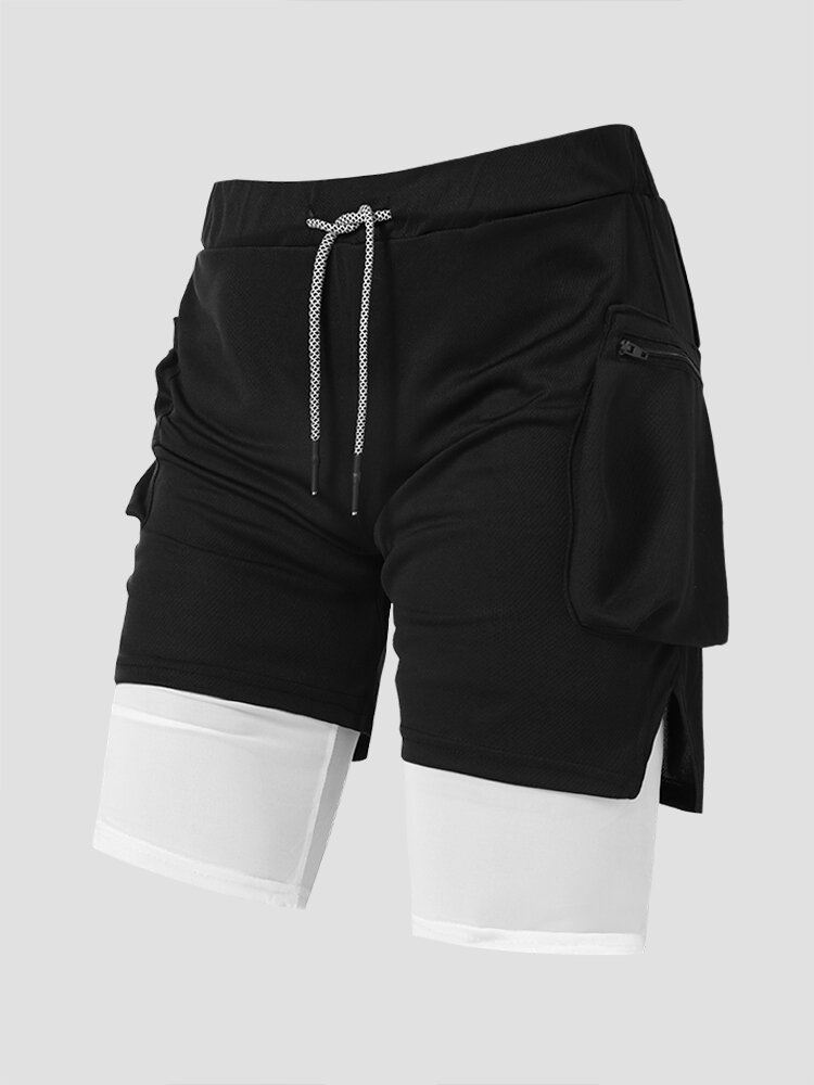 Miesten Leggingsit Sivulta Halkaistu Vetoketjullinen Tasku Kiristysnyöri Quick Dry Activewear Shortsit