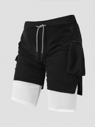 Miesten Leggingsit Sivulta Halkaistu Vetoketjullinen Tasku Kiristysnyöri Quick Dry Activewear Shortsit