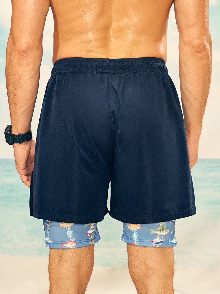 Miesten Porrastetut Hainkuvioiset Leggingsit Quick Dry Shortsit