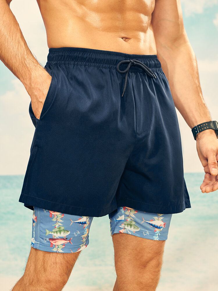 Miesten Porrastetut Hainkuvioiset Leggingsit Quick Dry Shortsit