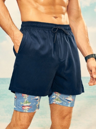 Miesten Porrastetut Hainkuvioiset Leggingsit Quick Dry Shortsit