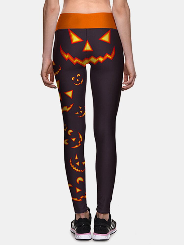 Naisten Halloween Side Pumpkin Print High Waist Slim Sport Pants
