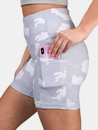 Naisten Naamiointi Fitness Workout Biker Shortsit Taskulla