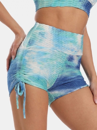 Naisten Solmio Jacquard-sivu Kiristysnyöri Jooga Soprt Korkeavyötäröiset Shortsit