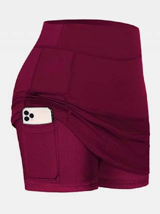 Naisten Yksiväriset Urheilushortsit Compression Liner Hengittävä Tennishame Taskulla