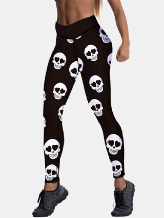 Urheilu Naisten Halloween Skeleton Print Korkea Vyötärö Lantiota Kohottavat Urheiluhousut