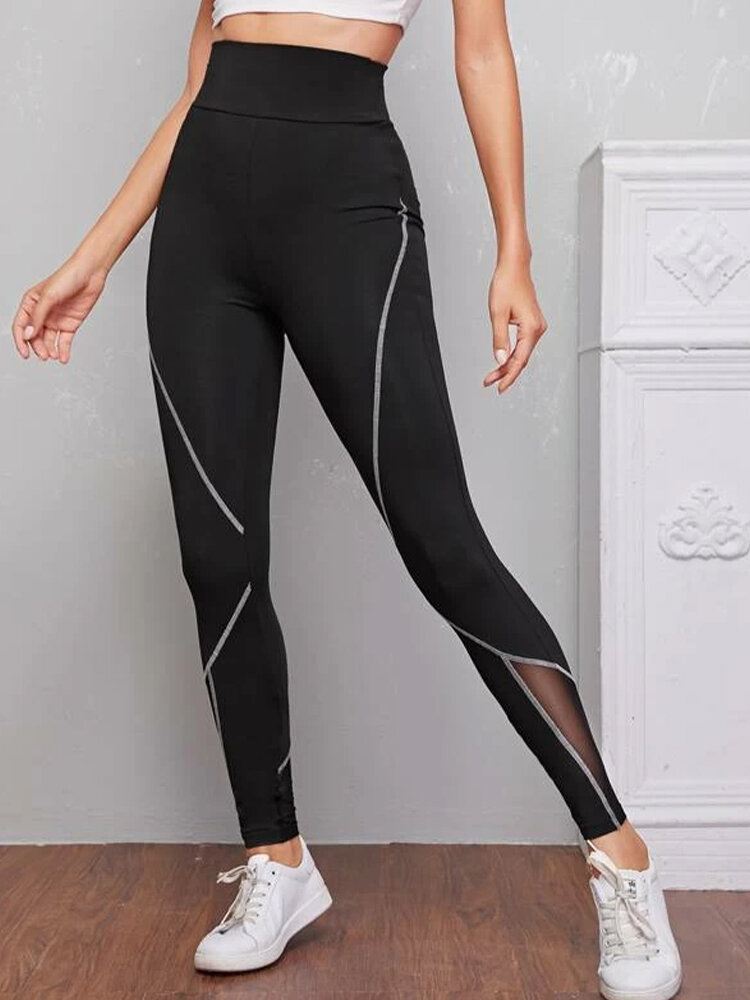 Naisten Patch Line Print Elastinen Vyötärö Bodycon Sport Casual Leggingsit