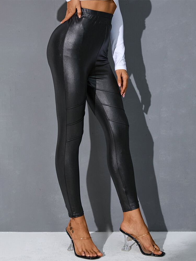 Naisten Yksiväriset Pu-nahkaiset Bodycon Tyylikkäät Rento Leggingsit