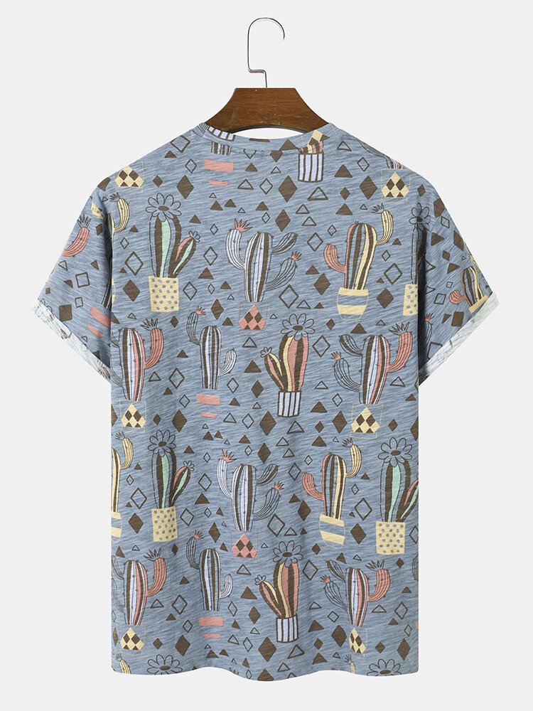 Miesten 100 % Puuvillaa Cartoon Cactus Print Hengittävä Lyhythihainen Vapaa-ajan T-paita