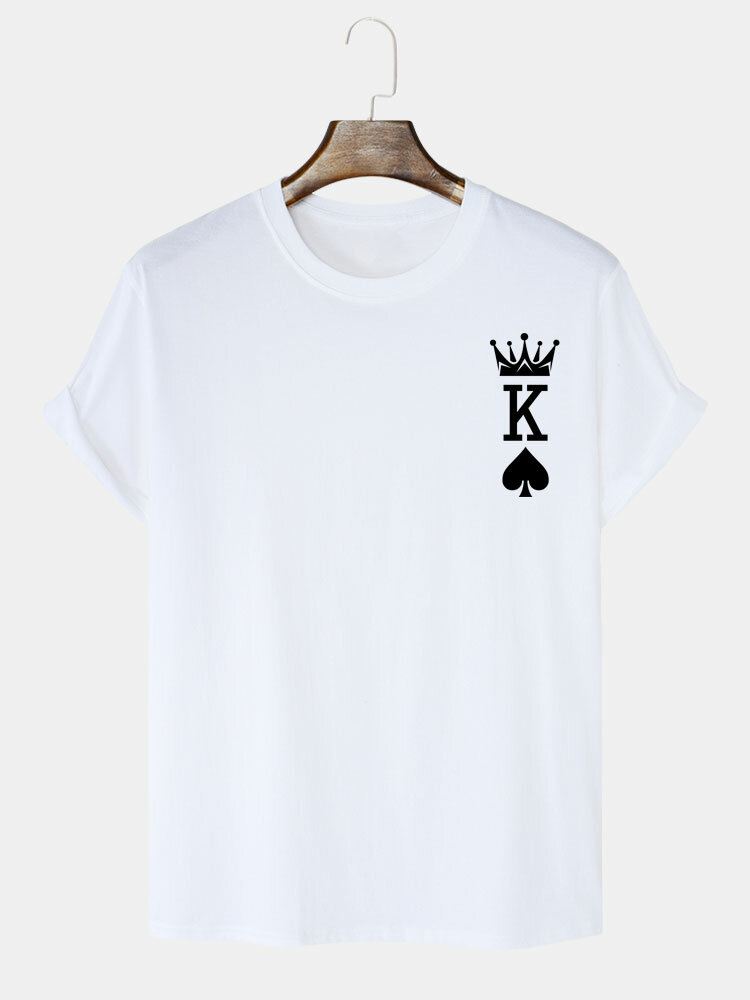 Miesten 100 % Puuvillaa Crown King Of Spades Poker Print T-paidat