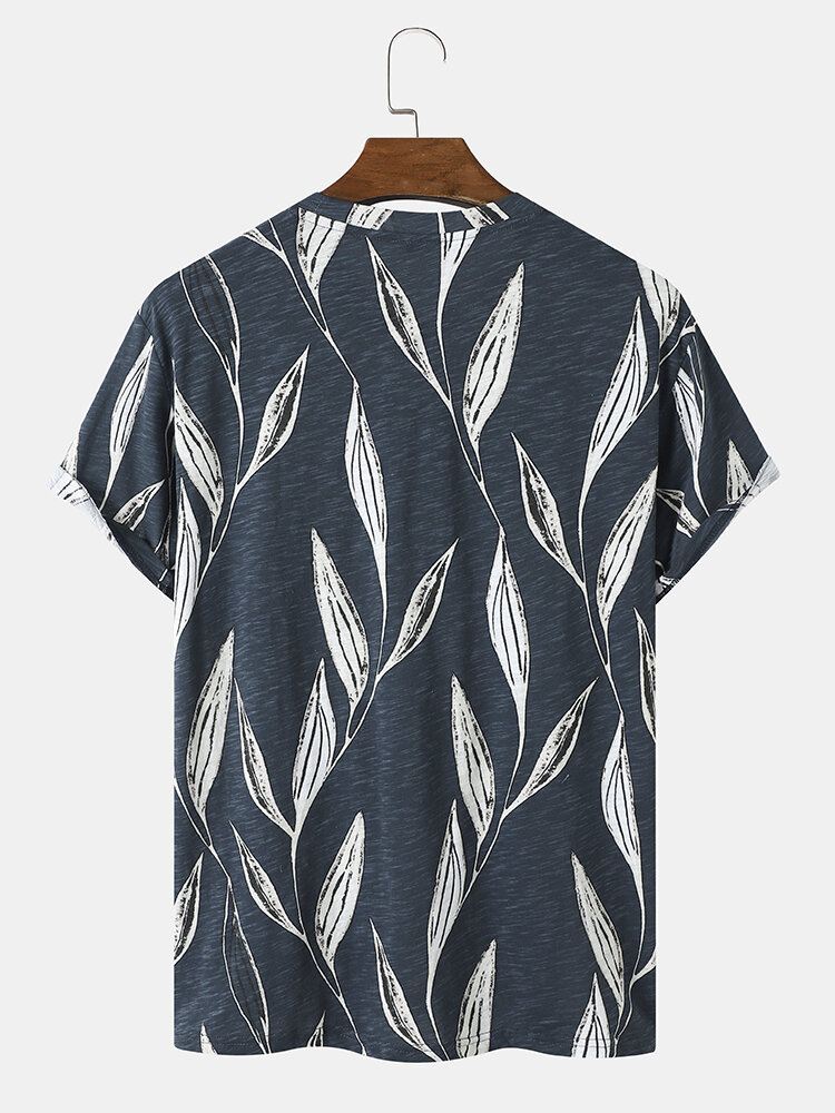 Miesten 100 % Puuvillaa Graafinen Lehtiprintti Helma Cuff O Neck Muodolliset T-paidat