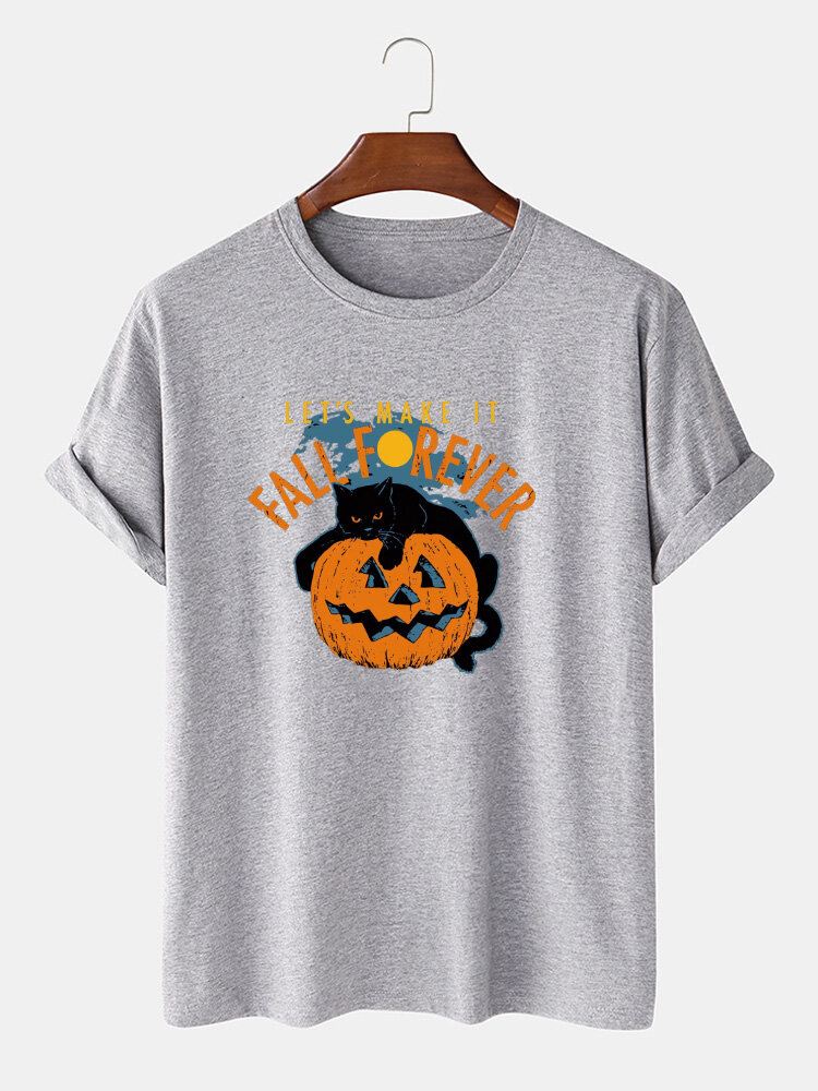 Miesten 100 % Puuvillaa Halloween Kissakuvioiset Rento Lyhythihaiset T-paidat