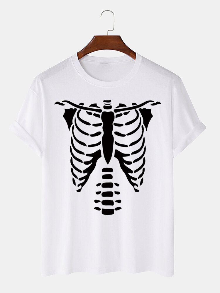 Miesten 100 % Puuvillaa Halloween Skeleton Bones Painettu T-paita