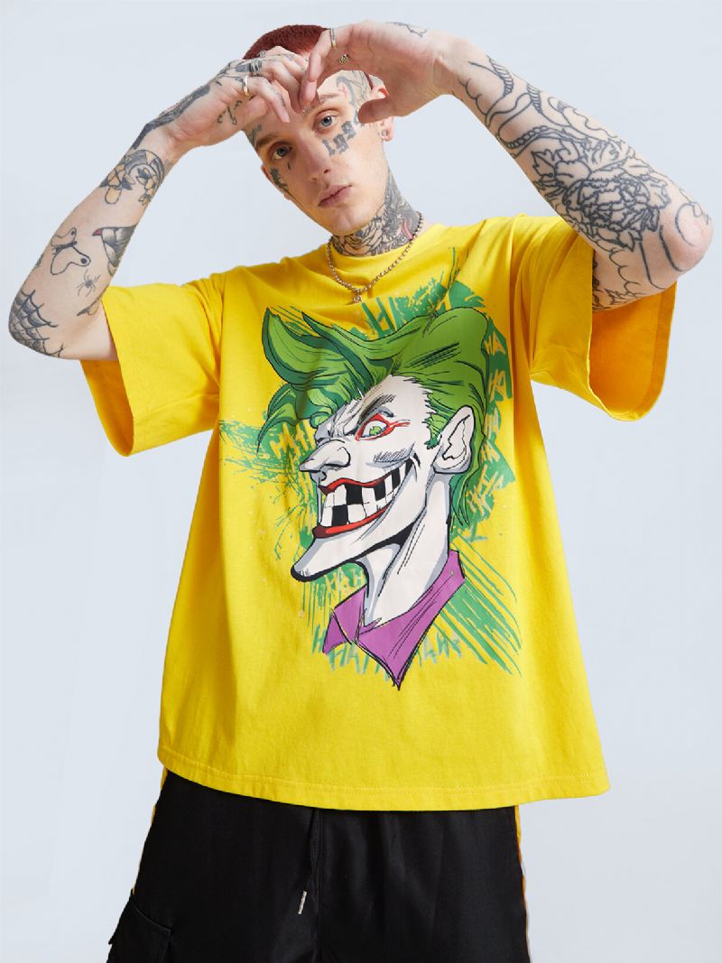 Miesten 100 % Puuvillaa Sarjakuva Clown Graffiti Löysä Hengittävä T-paita