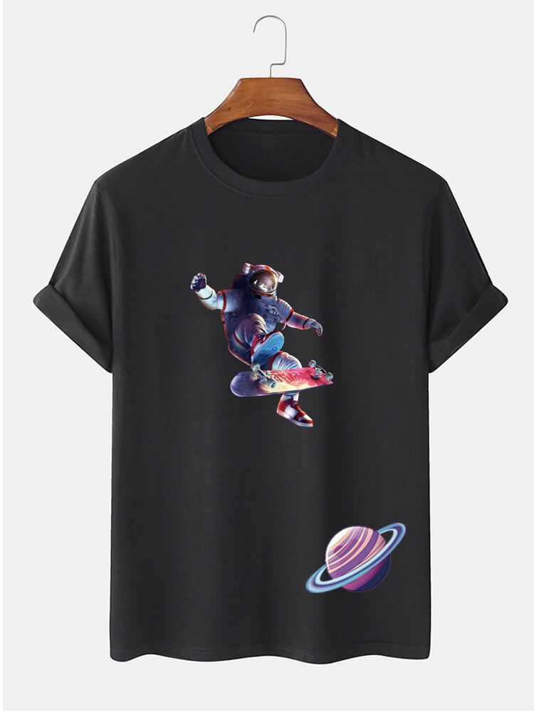 Miesten Astronaut Planet Print Lyhythihainen 100 % Puuvilla T-paita
