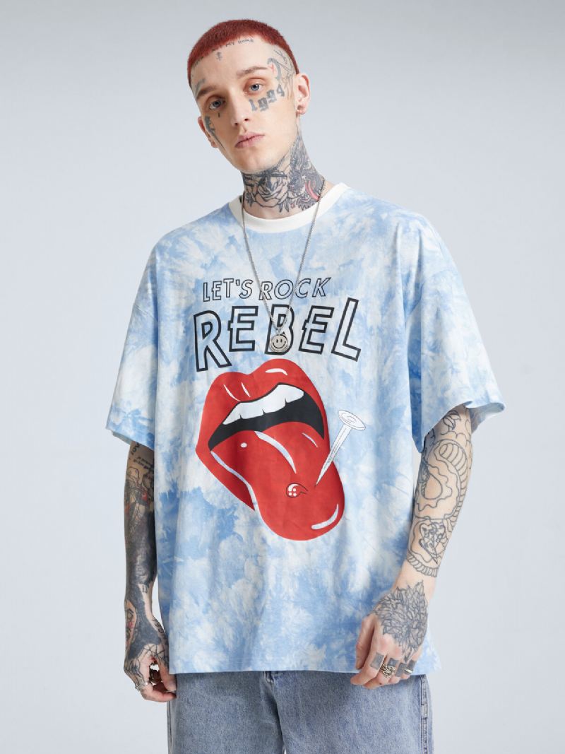 Miesten Cotton Tie Dye Huulten Ja Kynsien Printti Lhoystävällinen Löysä Rento T-paita