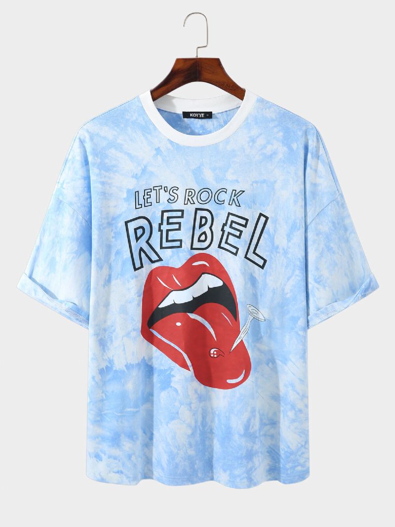Miesten Cotton Tie Dye Huulten Ja Kynsien Printti Lhoystävällinen Löysä Rento T-paita