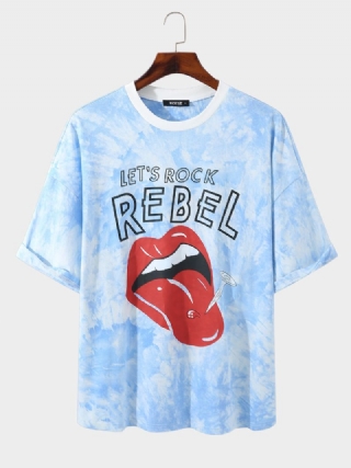 Miesten Cotton Tie Dye Huulten Ja Kynsien Printti Lhoystävällinen Löysä Rento T-paita