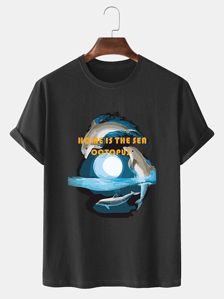 Miesten Dolphin Graphic Print 100% Puuvillaa O-kaula Lyhythihainen T-paita