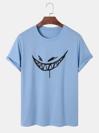 Miesten Evils Smile Print Helma Cuff All Matched Ihoystävällinen Pyöreä Kaula T-paidat