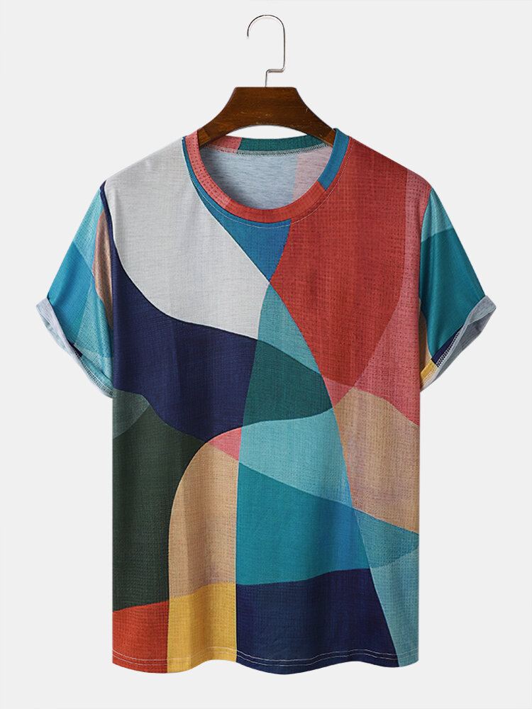 Miesten Geometric Colorblock Abstract Print Crew Neck Pehmeät Hengittävät T-paidat