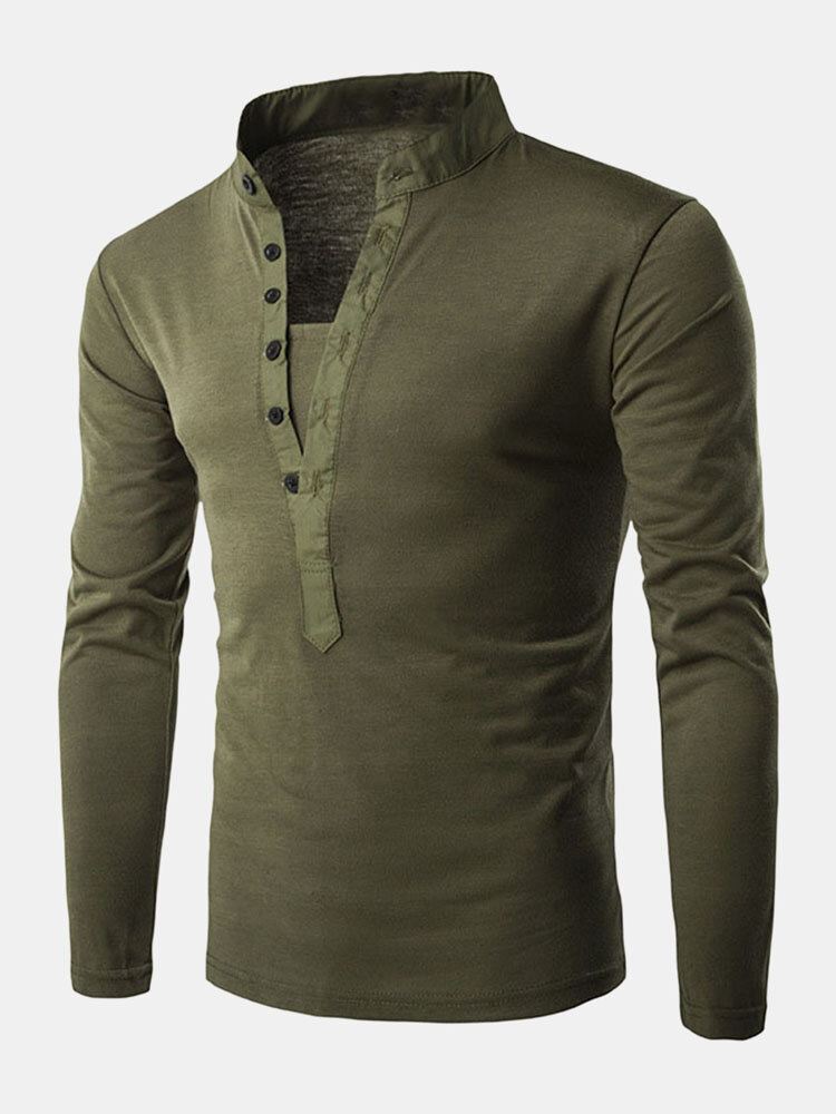Miesten Henley Collar Yksiväriset Pitkähihaiset Vapaa-ajan T-paidat