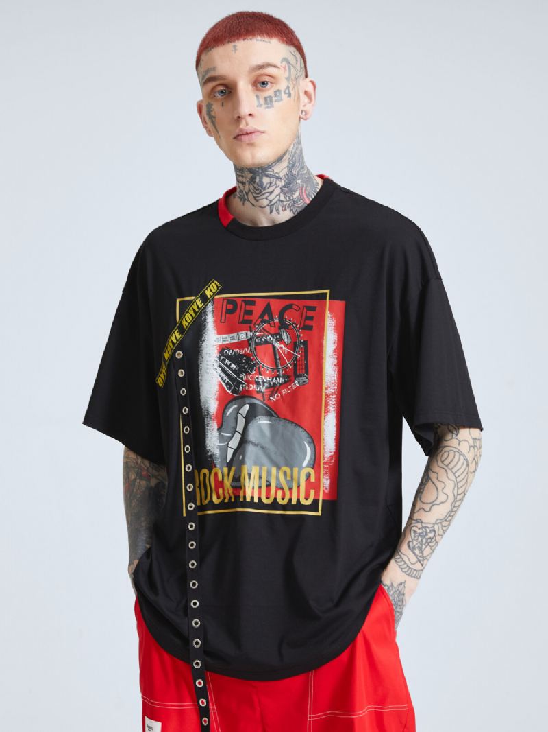 Miesten Huulet Graafinen Nauha Suunniteltu Patchwork Crew Neck Street Casual T-paita