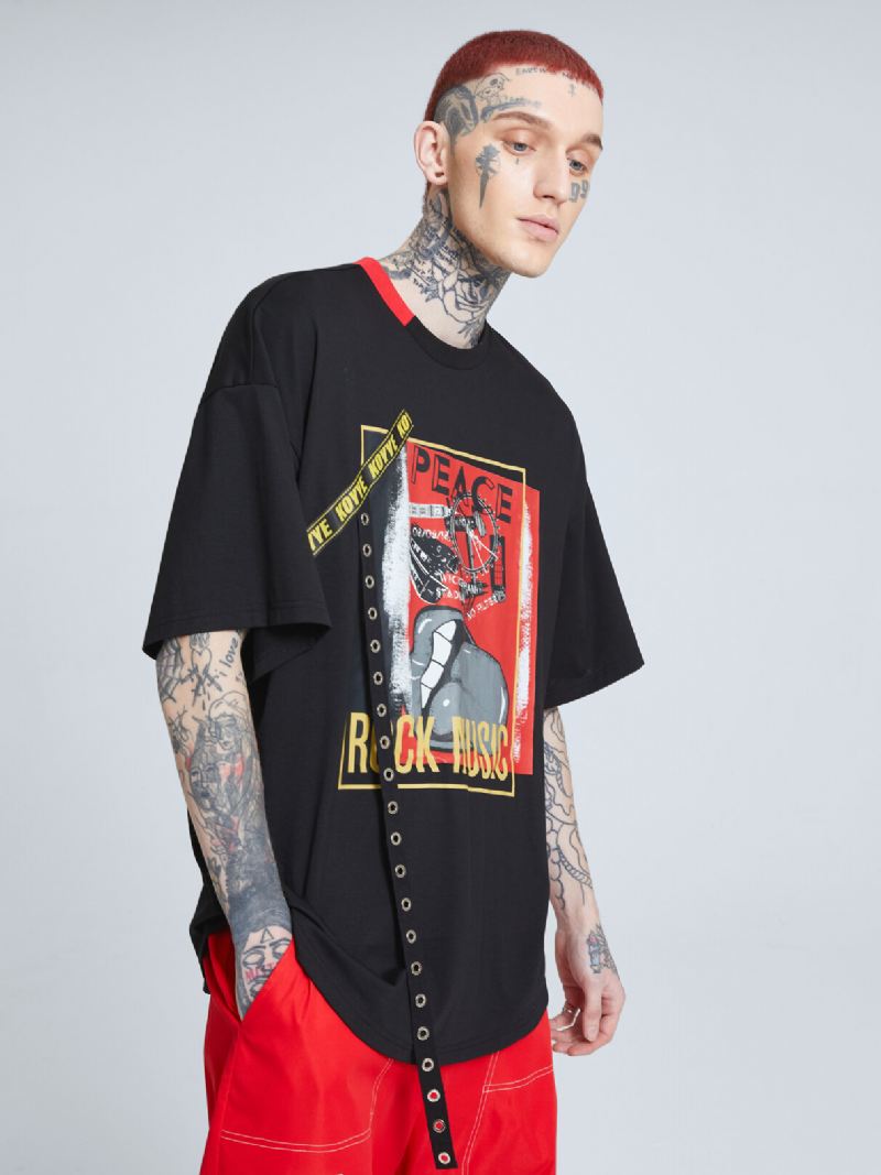 Miesten Huulet Graafinen Nauha Suunniteltu Patchwork Crew Neck Street Casual T-paita
